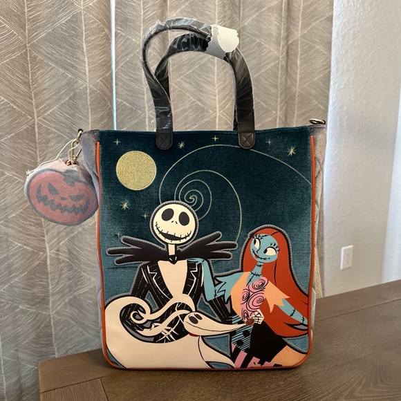 Loungefly Handbags - NWT Loungefly Disney The Nightmare‎ Before Christmas Jack & Sally Velvet Tote